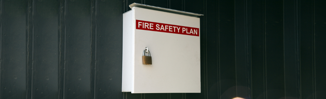Picture of a Fire Safety Plan box hanging on wall