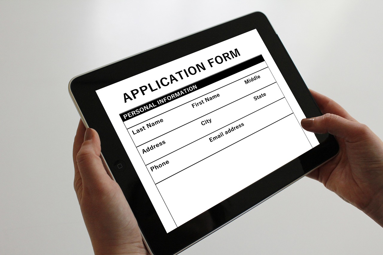 Picture of a tablet with an online application form